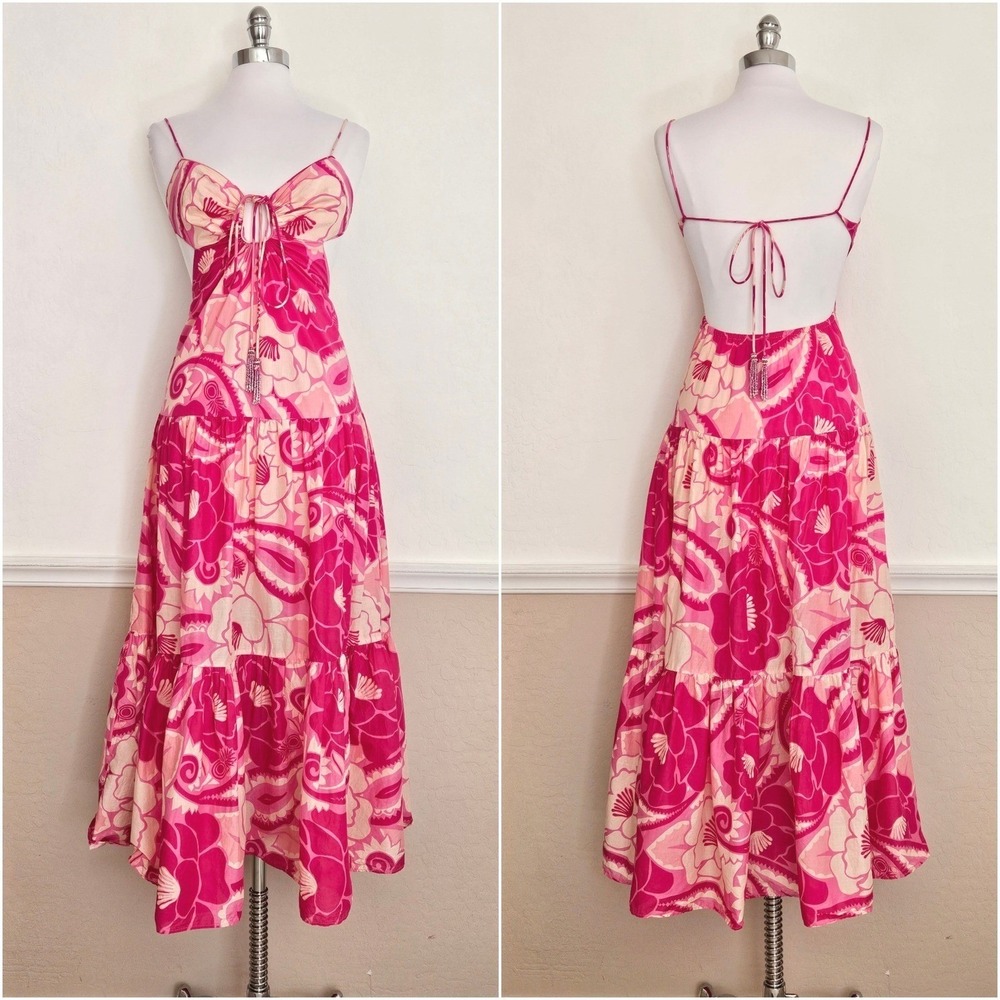 FARM Rio Pink and Cream Floral Tie-Front Maxi Dress - Picture 7 of 16
